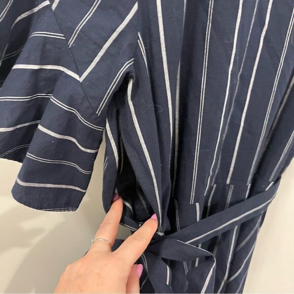 Express New, Ruffle Sleeve, Blue with White Stripe Size Large Wrap Dress - Picture 11 of 14